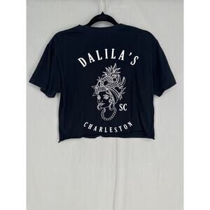Charleston SC Shirt Womens Small Black Dalilas Bar Graphic Tee Cropped Tropical